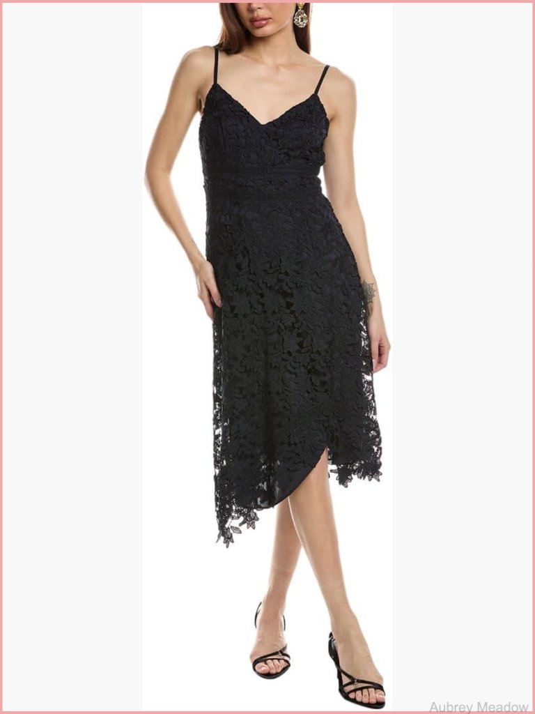 Spaghetti Strap V-Neck Midi Dress Floral Lace Zipper